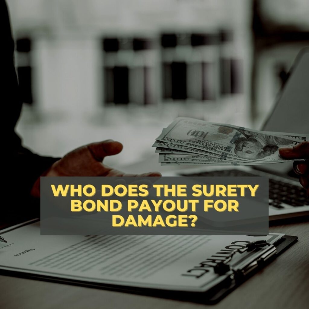 Who does the Surety Bond payout for damage? - A surety agent and a principal. Paying damages. Contract agreement.